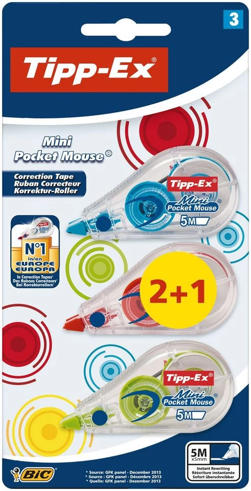 Bic Tipp-Ex Mini Pocket Mouse Fashion 2+1 Gratis - Blister - Correctietape 6m 1 Bic Tipp-Ex Mini Pocket Mouse Fashion 2+1 Gratis - Blister - Correctietape 6m