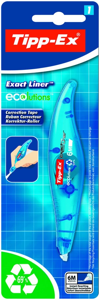 Bic Tipp-Ex Exact Liner Ecolutions 6m Correctietape - Blister 1 Bic Tipp-Ex Exact Liner Ecolutions 6m Correctietape - Blister