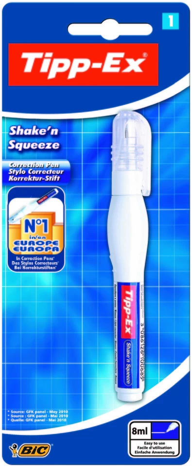 Bic Tipp-Ex Shake'n Squeeze 8ml Correctiepen - Blister 1 Bic Tipp-Ex Shake'n Squeeze 8ml Correctiepen - Blister