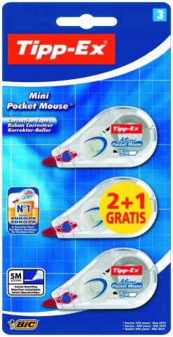 Bic Tipp-Ex Mini Pocket Mouse 2+1 Gratis Correctietape 6 M - Blister