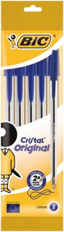 Bic Balpen Cristal Original Blauw 5stuks Pochette