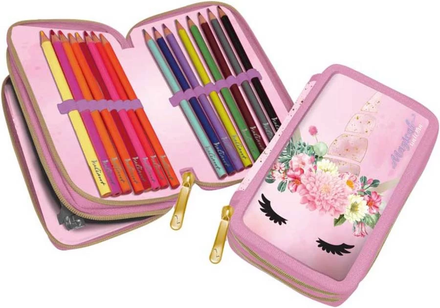 Pennenbox Gevuld Unicorn Magical 20x13x5 Cm - 2 Vakken 1 Pennenbox Gevuld Unicorn Magical 20x13x5 Cm - 2 Vakken